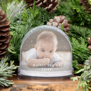 2 Sided Modern Photo & White Text Overlay Keepsake Snowglobe