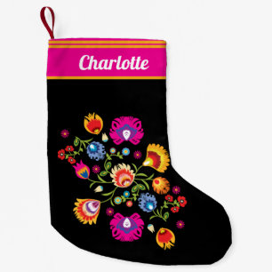 2 sided Polish folklore with pink flowers Small Ch Christmas Stocking