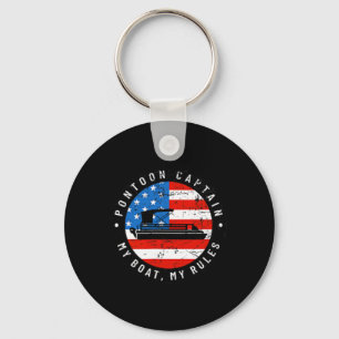 (2 Sided Print) Pontoon Captain Us Flag 4th Of Jul Key Ring