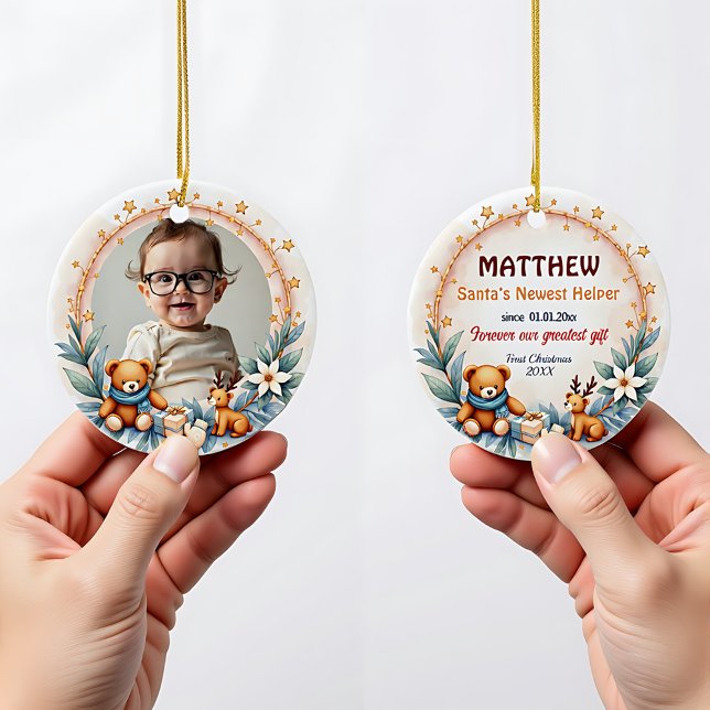 2 sided Santa’s Newest Helper Ceramic Tree Decoration (2 sided Santa’s Newest Helper Ceramic Ornament)