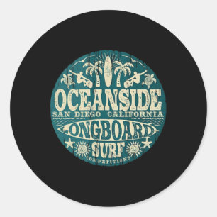 2-sided Vintage Oceanside California Longboard Sur Classic Round Sticker