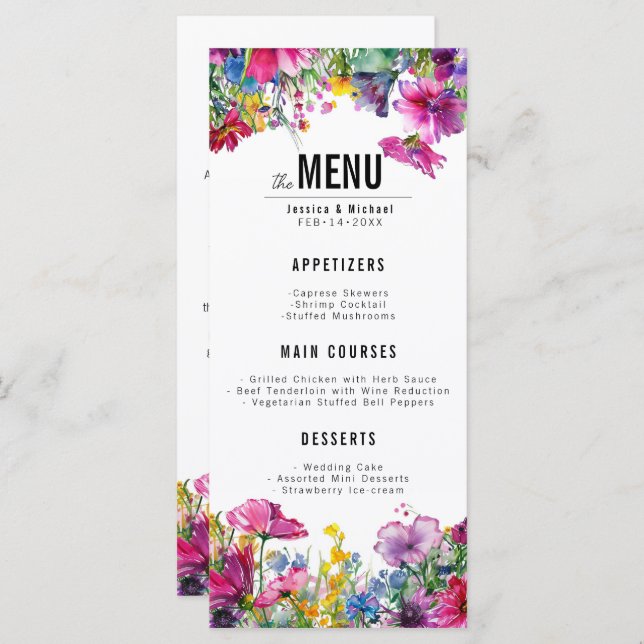 2 sided wedding menu Meadow Bloom collection (Front/Back)