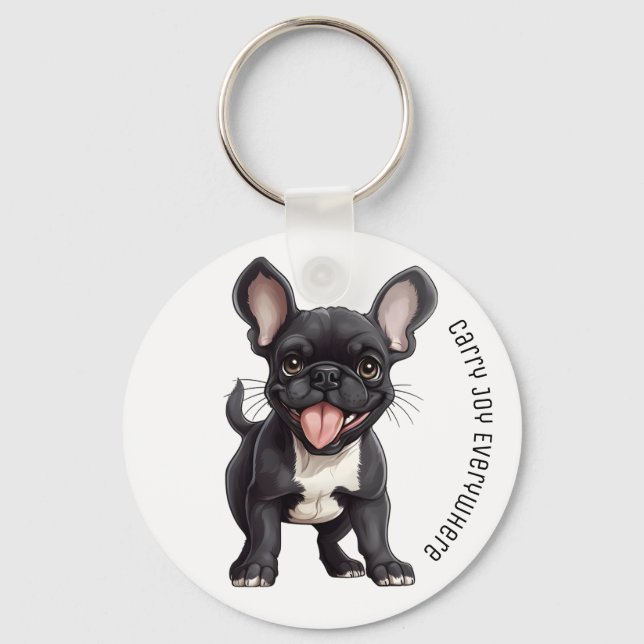 2 sided With custom text, Frenchie puppy Key Ring (Front)