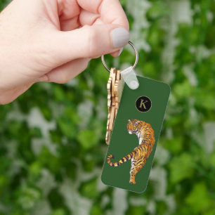 2 sided Young Wild and Free Tiger Monogram Green Key Ring