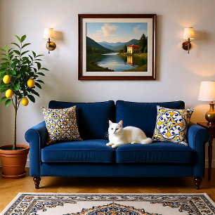 💙💛 2 sides blue and yellow Azulejos 9  Throw Pil Cushion