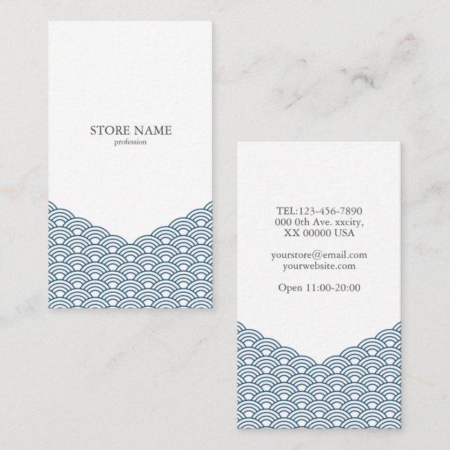 2 sides Blue Waves "Seigaiha" WAGARA V Business Card (Front/Back)