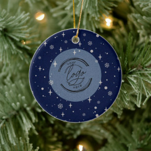 2 sides Business Logo and QR code Blue Christmas Ceramic Tree Decoration