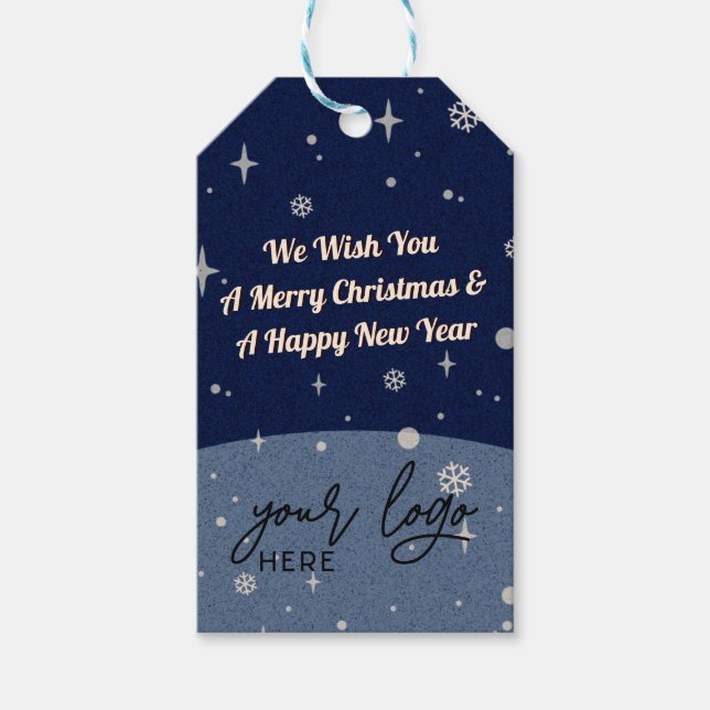 2 sides Business Logo and QR code Blue Christmas Gift Tags (Front)