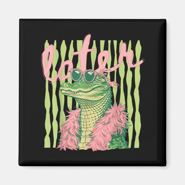 2 Sides Retro ed See Ya Gator See Ya Alligator Magnet (Front)