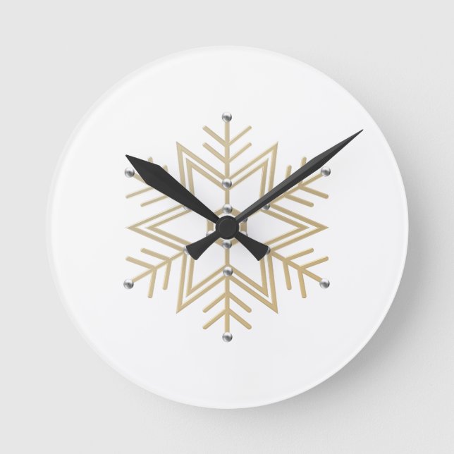 2-Silver and Gold Snowflake 3-D Look Round Clock (Front)