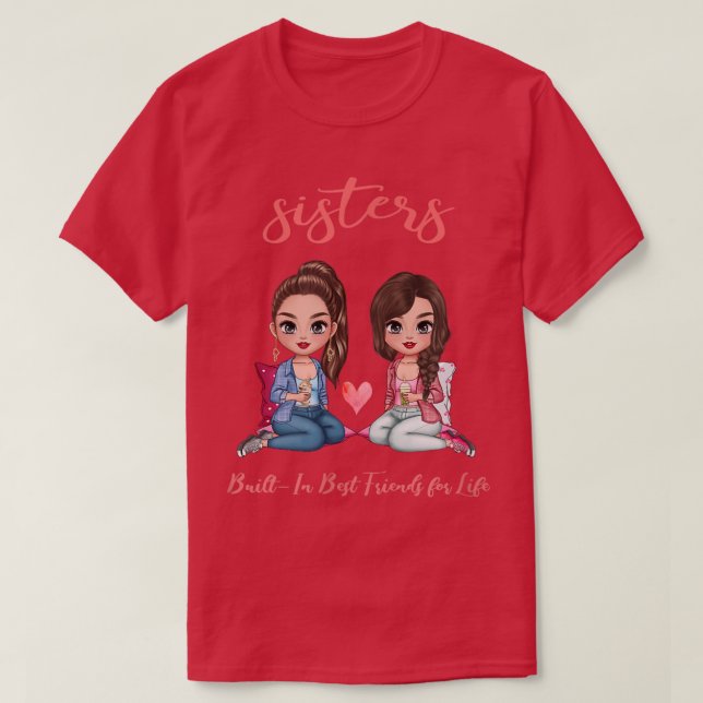 2 Sisters Anime Chibi Girls Builtin Best Friends F T-Shirt (Design Front)