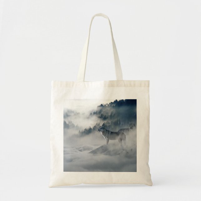 2 Snow Wolves in the Mountains in Winter Tote Bag (Front)