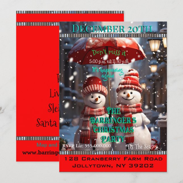 2 Snowman Throwing a Christmas Party Invitation (Front/Back)