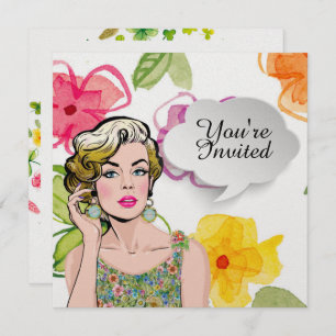 #2 Sophisticated Pop Art Lady Floral Invitation