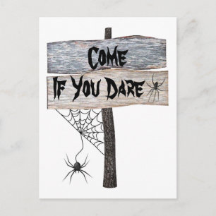 #2 Spiderweb Rustic Come If You Dare Halloween Postcard