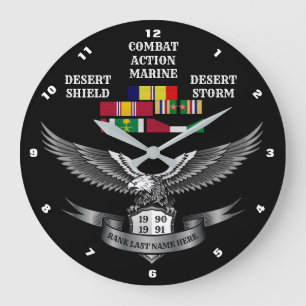 2 STARS COMBAT ACTION MARINE DESERT STORM LARGE CLOCK