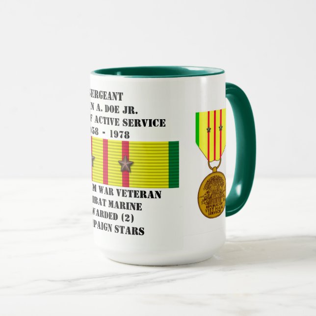 2 STARS COMBAT MARINE VIETNAM WAR VETERAN MUG (Front Right)