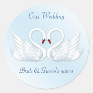 2 stylised white swans round sticker