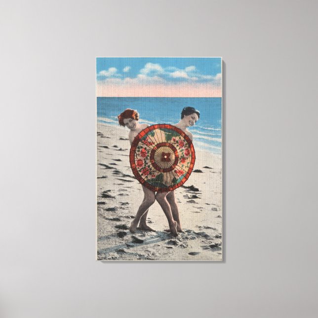 2 Sunbathing Women & Asian Umbrella, Florida Canvas Print (Front)