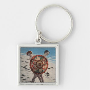 2 Sunbathing Women & Asian Umbrella, Florida Key Ring