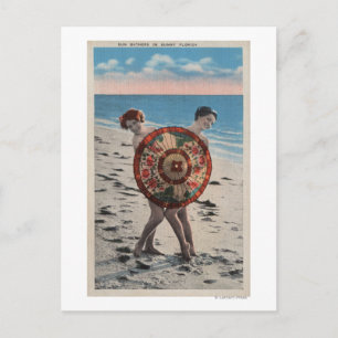2 Sunbathing Women & Asian Umbrella, Florida Postcard
