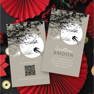 2 Swallows & Branches in Moonlight Grey Modern Zen Business Card