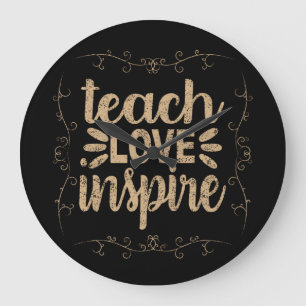 2- Teach Love Inspire Shirt, Retro Vintage Teacher Large Clock