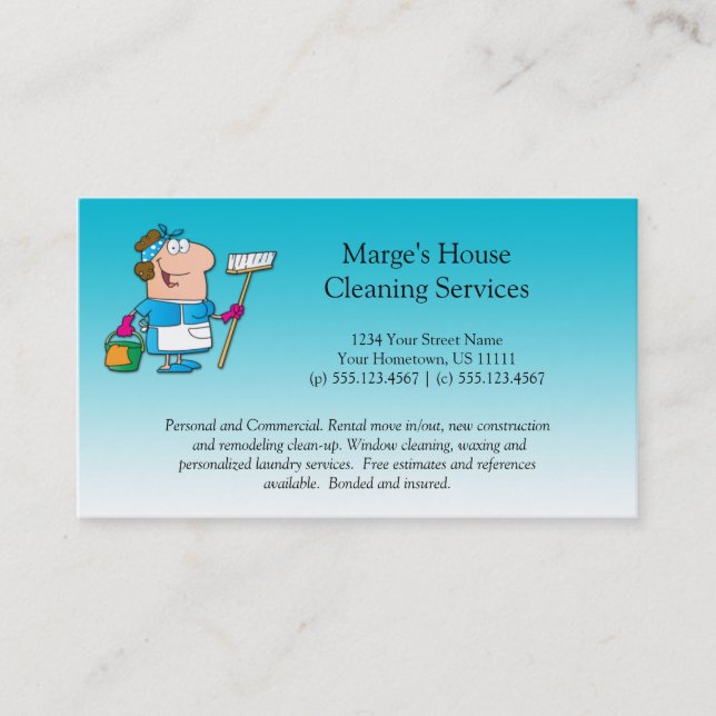 #2 Teal Cartoon Maid House Cleaning Customer Loyal Loyalty Card (Front)