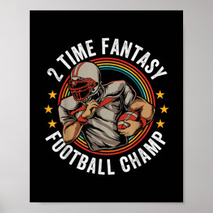 2 Time Fantasy Football Champ Ffl Winner Retro Poster