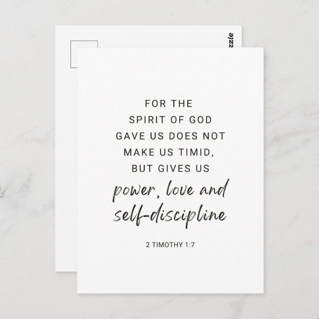 2 Timothy 1:7 Power, Love and Self Discipline Postcard (Front/Back)