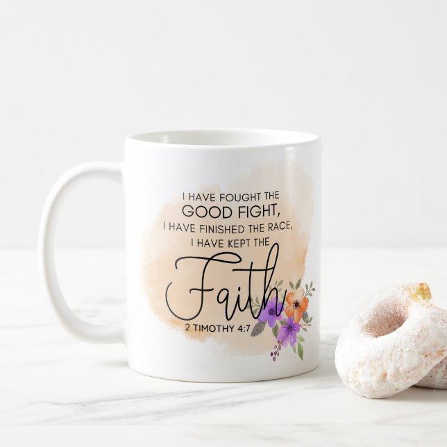2 Timothy 4:7 - I have kept the faith Peach Coffee Mug (With Donut)