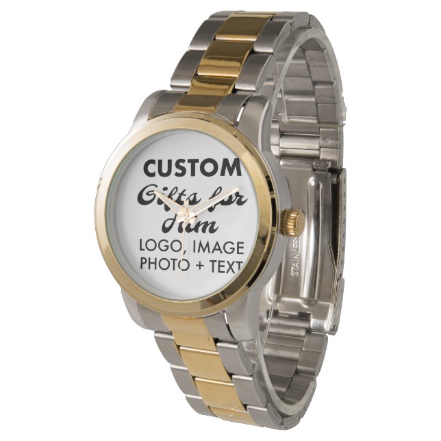 2-Tone Oversized Steel Watch Custom Gifts for Him (Angled)