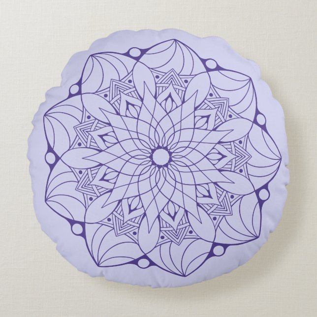 2 Tone Purple Mandala Round Throw Pillow For Couch (Front)