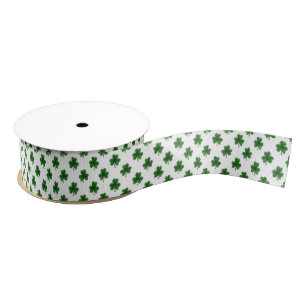 2-Tone Shamrock Green on White St.Patrick’s Clover Grosgrain Ribbon