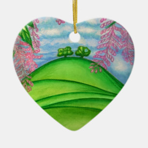 2 Trees & the Macadamia Flowers Painting Ceramic Tree Decoration