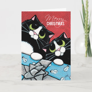 2 Tuxedo Cats and a Xmas Present Christmas Card