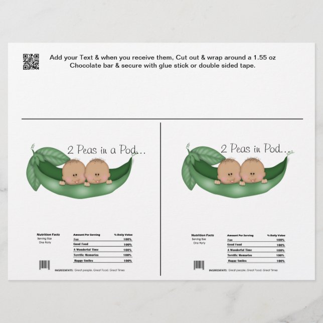 2 Twins Shower Candy Bar Wrappers Party Favours (Front)