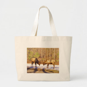 2~ two Bull Elk in the snow Large Tote Bag