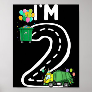 2 Two Years Old Garbage Truck 2nd Birthday Boy Poster