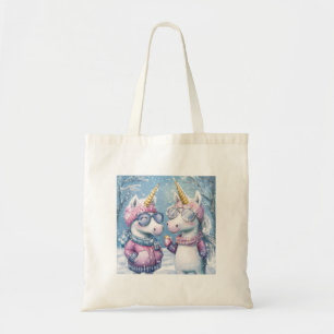 2 Unicorn in snow outfit Tote Bag