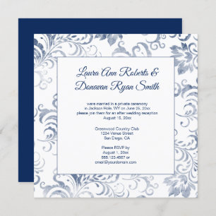 #2 Vintage Dark Blue Damask Overlay Reception Only Invitation