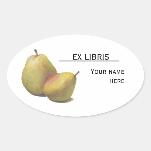 2 vintage pears illustrated oval sticker (Front)