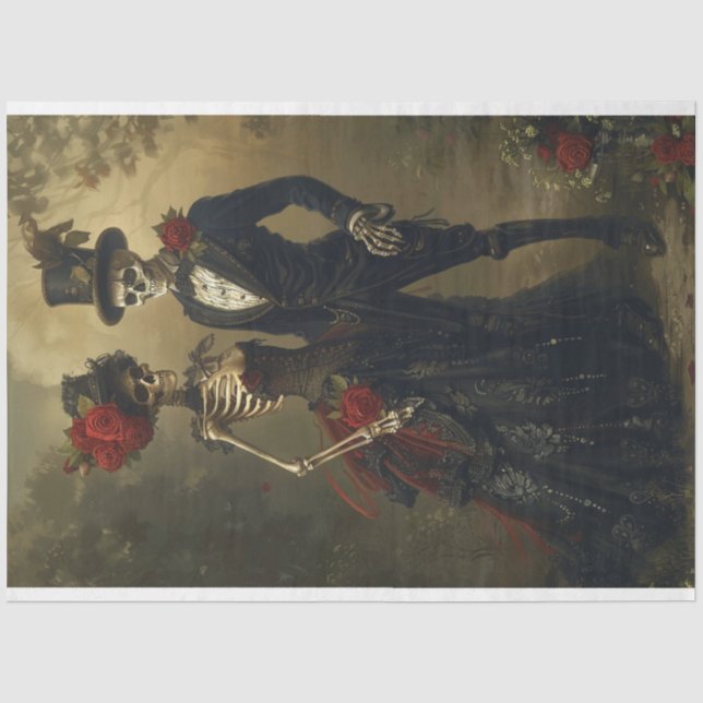 2 Vintage Skeleton Dressed Black Wedding Decoupage Tissue Paper (Front)