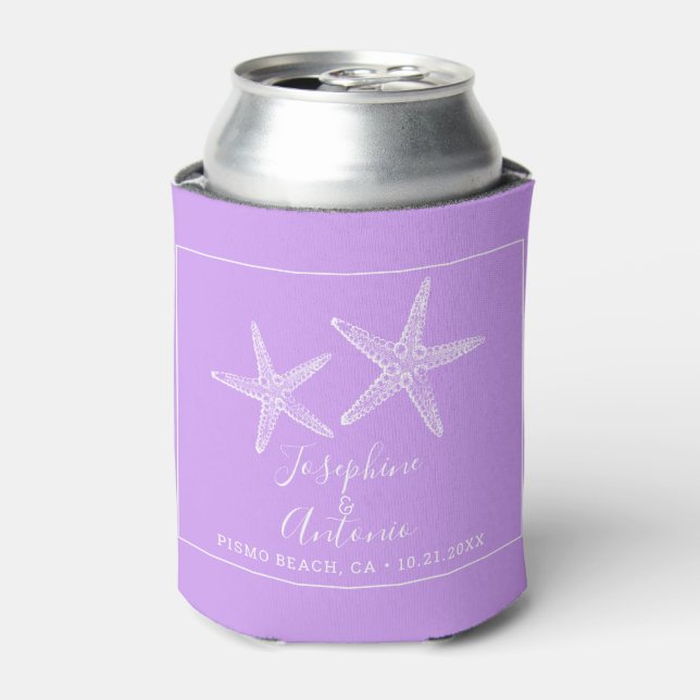 2 Vintage Starfish Lilac Purple Wedding Can Cooler (Can Front)