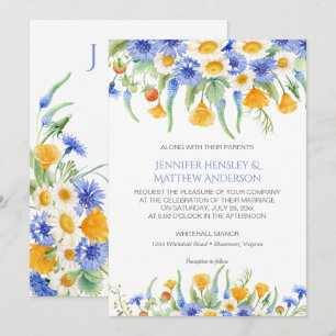#2 Watercolor Blue Yellow Wildflowers Invitations