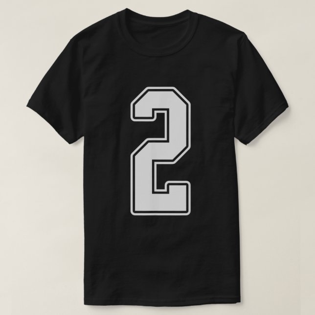 2 White Outline Number 2 Sports Fan Jersey Style F T-Shirt (Design Front)