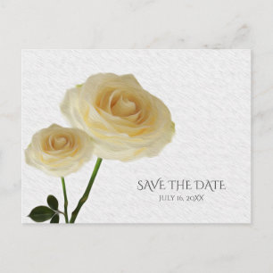 2 White Painted Roses Elegant Save The Date Announcement Postcard