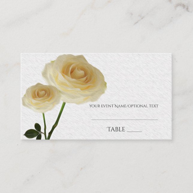 2 White Painted Roses Elegant Seating Place Card (Front)