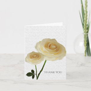 2 White Painted Roses Elegant Thank You Fold Card
