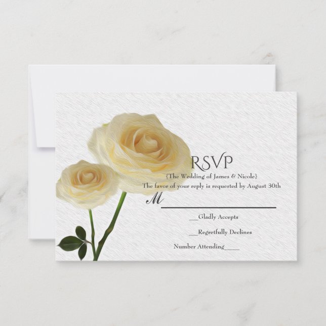 2 White Painted Roses Elegant Wedding RSVP Card (Front)